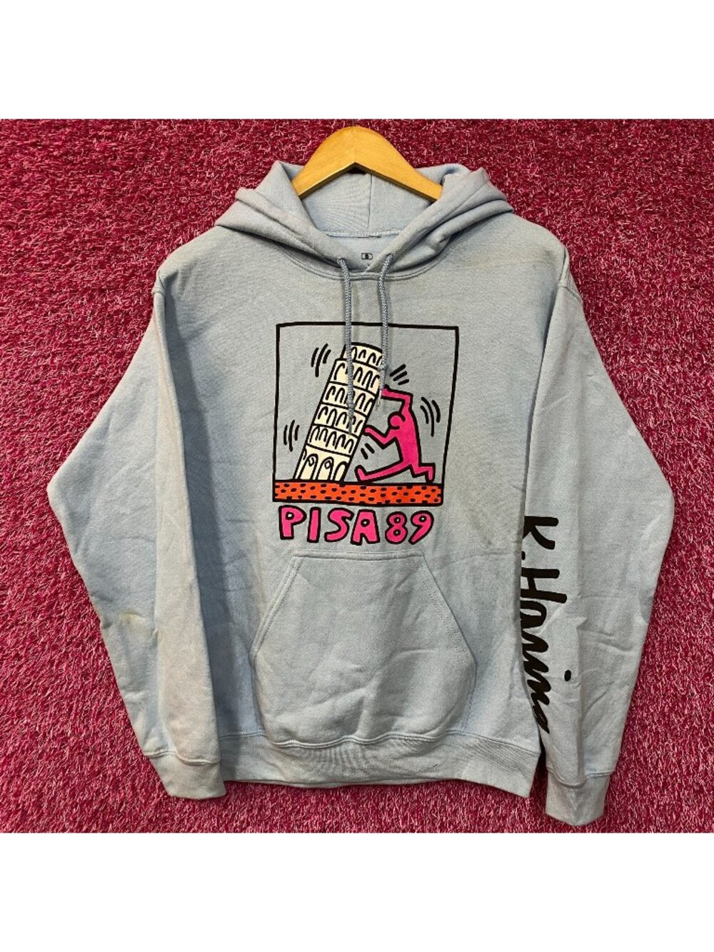 Keith Haring Hoodie Sweatshirt Mens Small Blue Pisa 89 Art